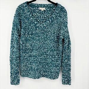 LOFT Outlet Teal Speckled Textured‎ V Neck Sweater Womens XS